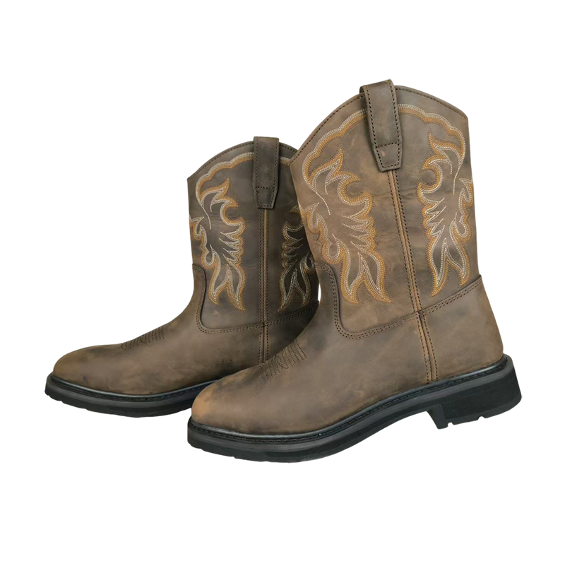 1.Cowboy Style Grain Cow Leather Boots