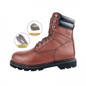 Brown Goodyear Welt Safety Leather Shoes with Steel Toe and Midsole