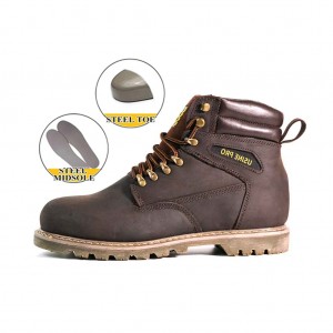 Brown Goodyear Welt Safety Cow Leather Shoes with Steel Toe and Midsole