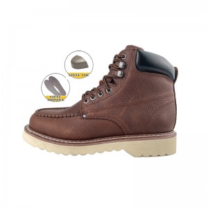 Brown Goodyear Welt Safety Leather Shoes with Steel Toe and Midsole