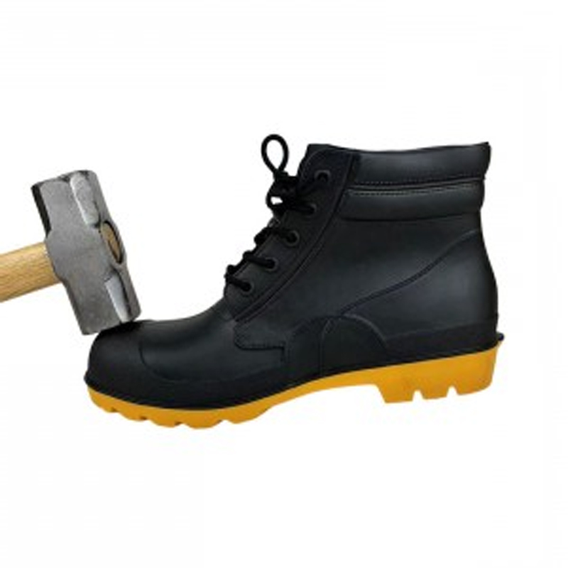 Black-Low-Cut-Lace-up-PVC-Safety-Rain-Boots-With-Steel-Toe-And-Midsole-1