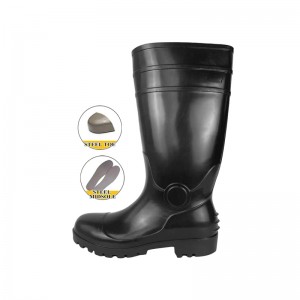 Economy Black PVC Safety Rain Boots with Steel Toe and Midsole