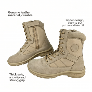 Sand Suede Leather Shoes Zipper Military Tactical Boots