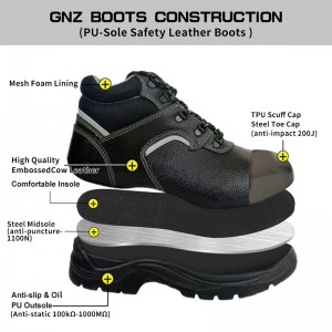 Mid Cut Lace Up Reflective Safety Shoes Anti-slip PU-sole Boots