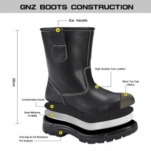 10 inch Oilfield Safety Leather Boots with Steel Toe and Midsole