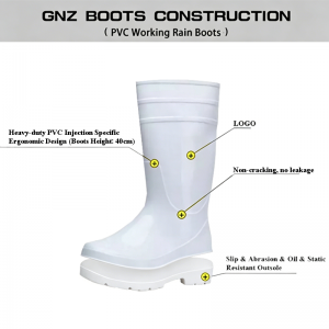 White PVC Food Industry Chef Boots Anti-Slip Chemical-Resistant Rain Boots