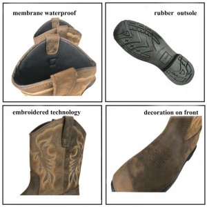 Embroidery Goodyear Welt Boots Cowboy Grain Leather Working Shoes